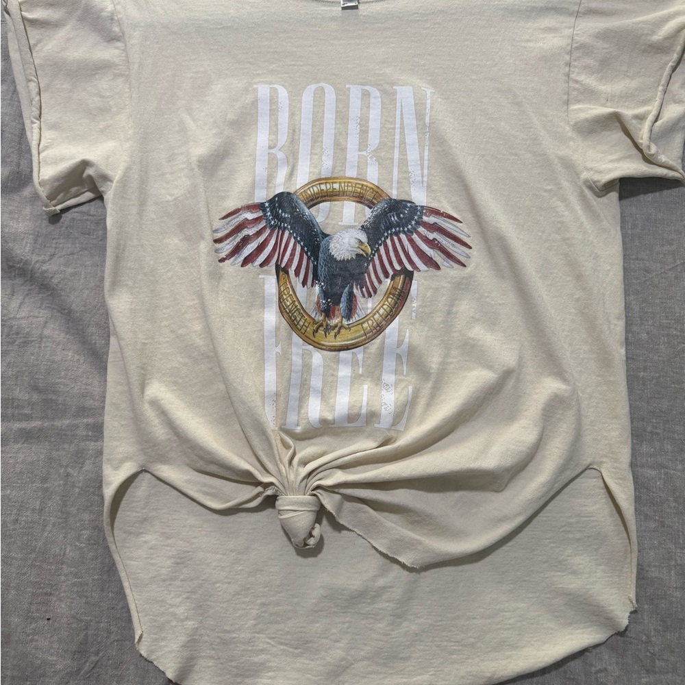 Cream Short Sleeve Tee with Vintage Eagle Design